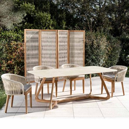 Tavolo con Base in Legno e Piano in Ceramica Chianca di Ostuni - Infinity Viadurini