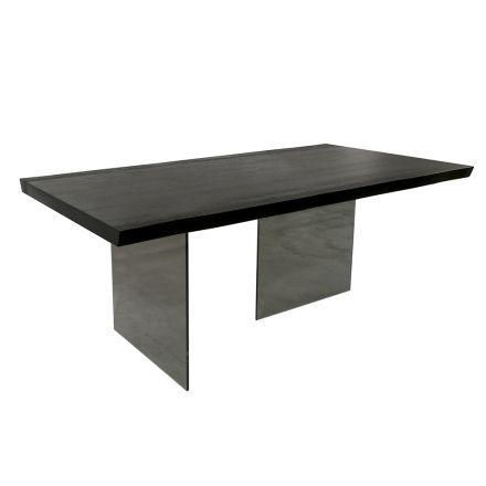 Tavolo con Piana Placcata in Rovere Massello e Base in Cristallo Made in Italy - Noelia Viadurini