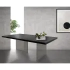 Tavolo con Piana Placcata in Rovere Massello e Base in Cristallo Made in Italy - Noelia Viadurini