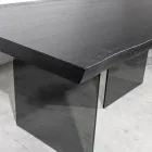 Tavolo con Piana Placcata in Rovere Massello e Base in Cristallo Made in Italy - Noelia Viadurini