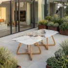 Tavolo con Piano in Ceramica e Base in Teak Massello Made in Italy - Blouse Viadurini