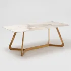 Tavolo con Piano in Ceramica e Base in Teak Massello Made in Italy - Blouse Viadurini