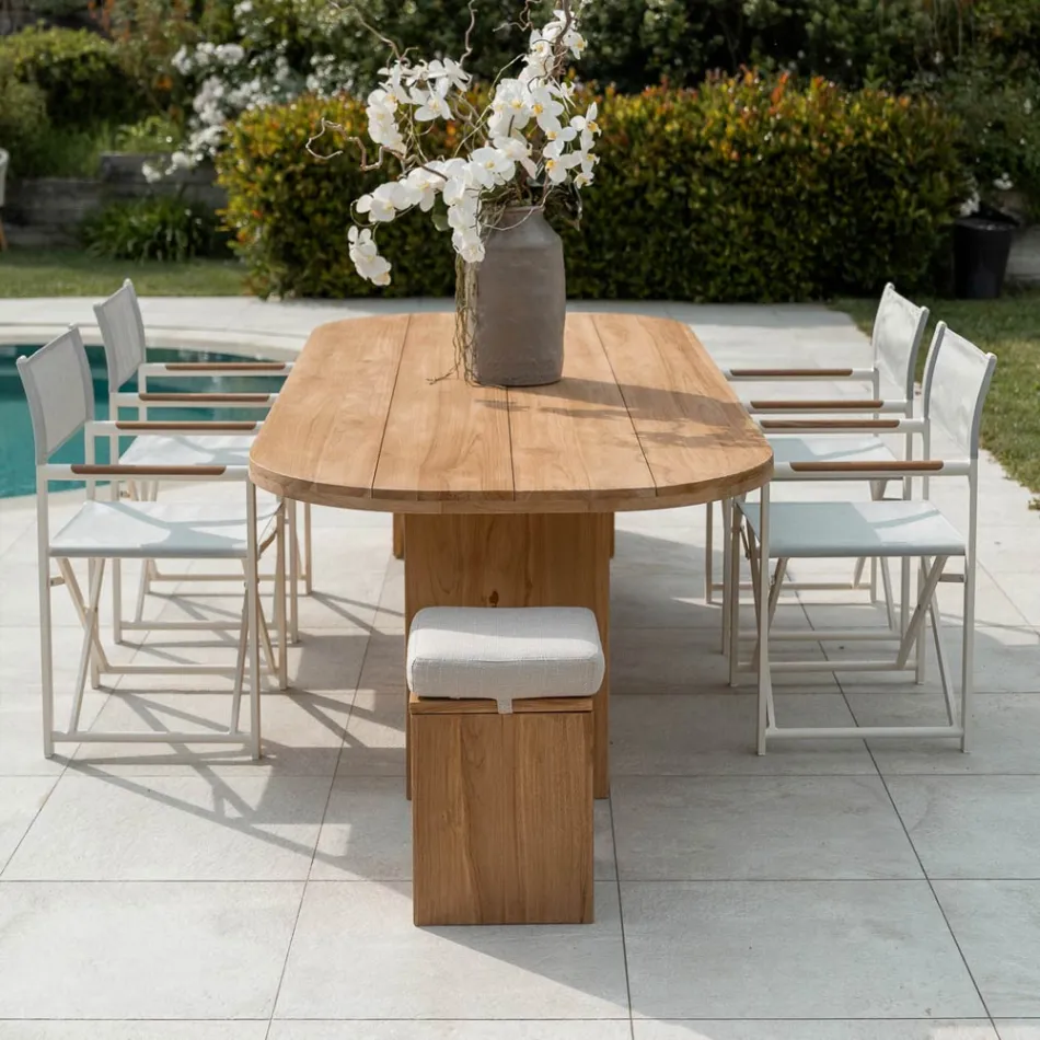 Tavolo con Piano in Teak Spazzolato con Angoli Stondati - Destinazione Viadurini