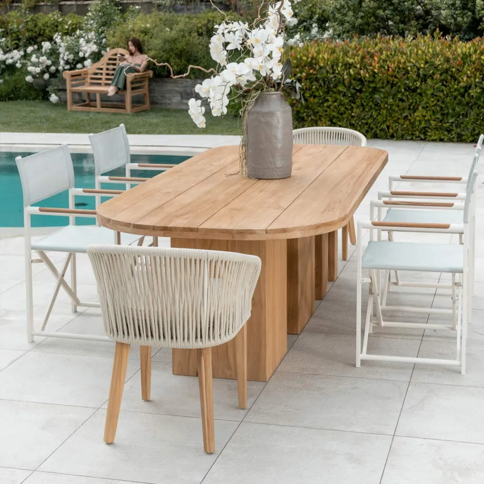 Tavolo con Piano in Teak Spazzolato con Angoli Stondati - Destinazione Viadurini