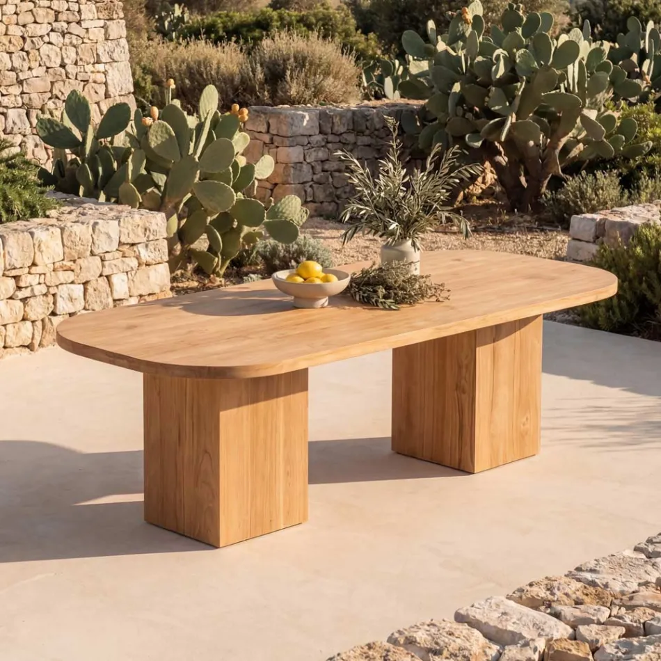 Tavolo con Piano in Teak Spazzolato con Angoli Stondati - Destinazione Viadurini
