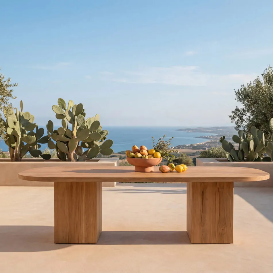 Tavolo con Piano in Teak Spazzolato con Angoli Stondati - Destinazione Viadurini