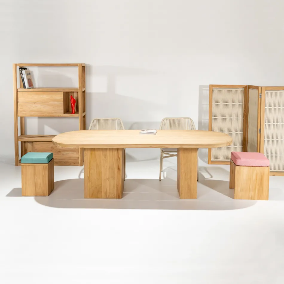 Tavolo con Piano in Teak Spazzolato con Angoli Stondati - Destinazione Viadurini