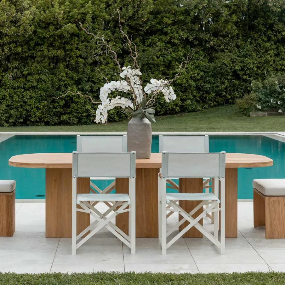 Tavolo con Piano in Teak Spazzolato con Angoli Stondati - Destinazione Viadurini