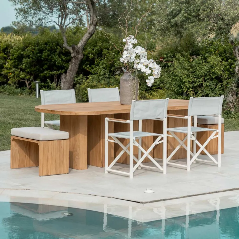 Tavolo con Piano in Teak Spazzolato con Angoli Stondati - Destinazione Viadurini
