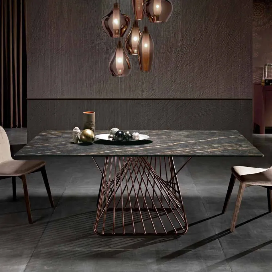 Tavolo con piano in vetroceramica moderno made in Italy, Mitia Viadurini
