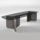 Tavolo con Piano Sagomato in Vetro e Base in Metallo Curvato - Piacere Viadurini