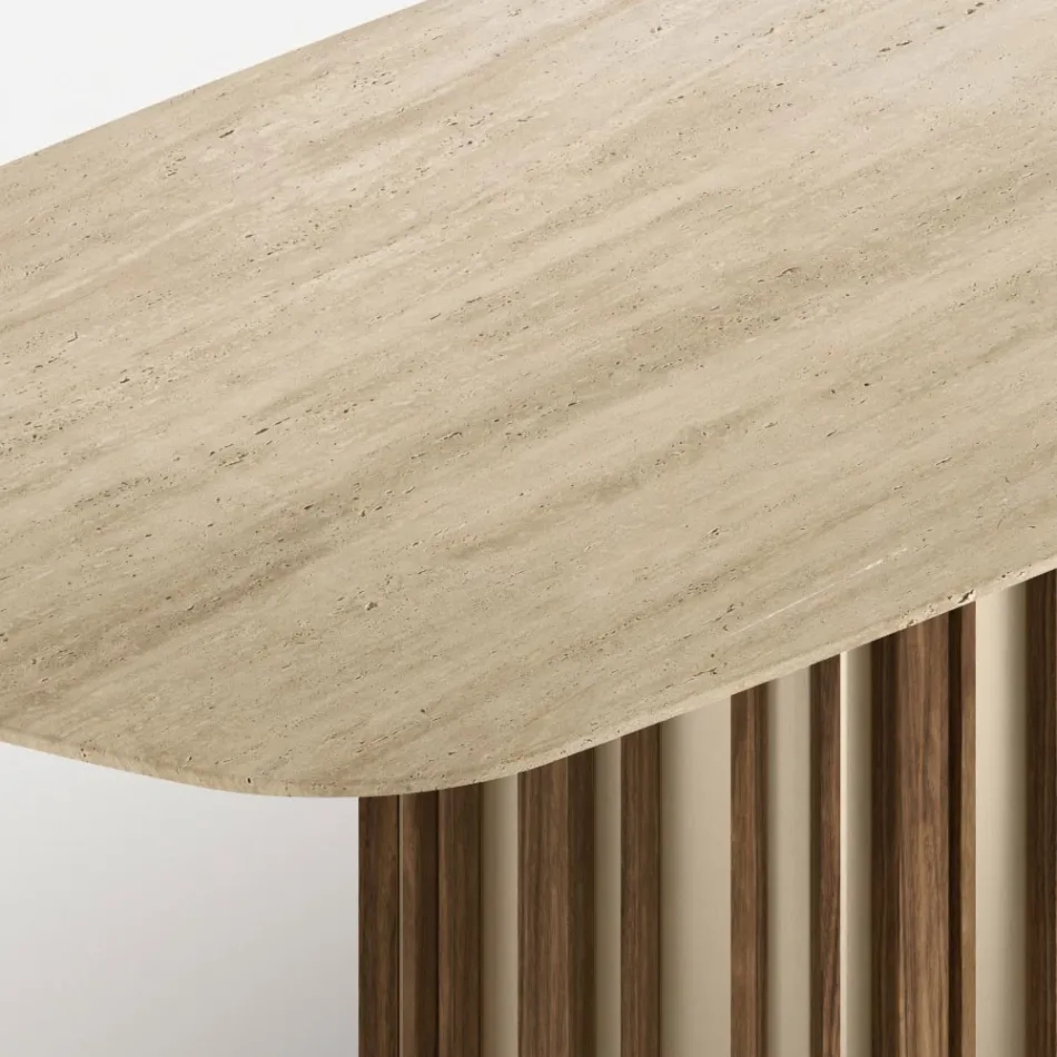 Tavolo con Top in Marmo e Base in Metallo di Design Made in Italy - Lunaria Viadurini