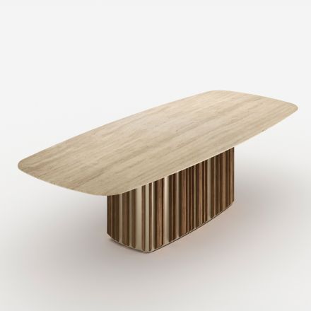Tavolo con Top in Marmo e Base in Metallo di Design Made in Italy - Lunaria Viadurini