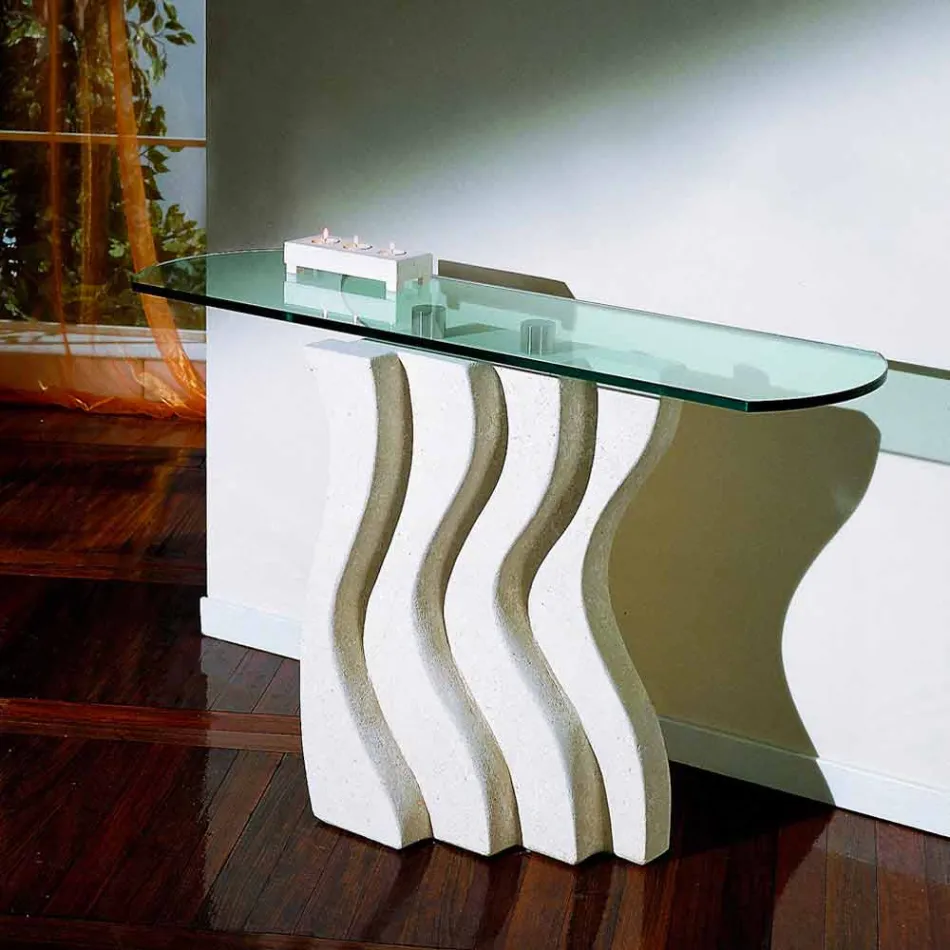 Tavolo consolle in pietra e cristallo dal design moderno Ciril Viadurini