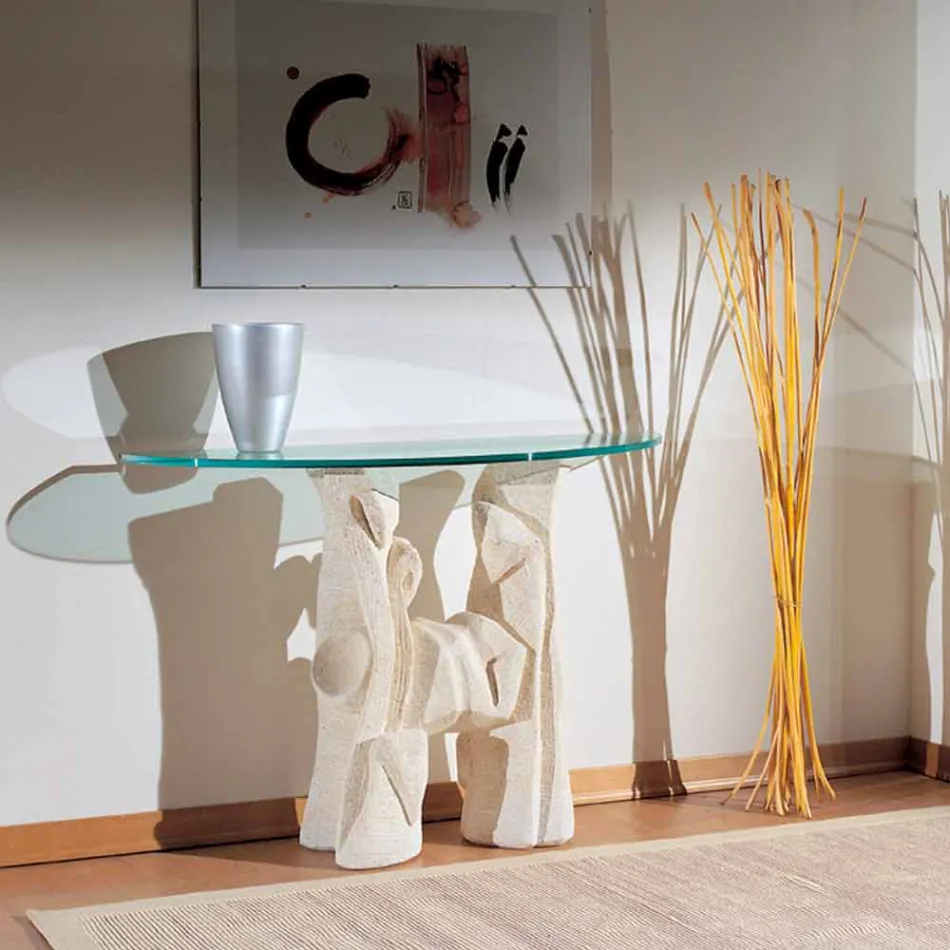 Tavolo consolle in pietra e cristallo dal design moderno Dios Viadurini