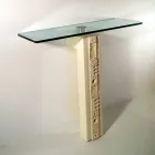 Tavolo consolle rettangolare in pietra e cristallo di design Abidos Viadurini