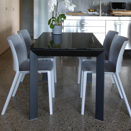 Tavolo Cucina Allungabile Fino a 170 cm in Metallo e Vetro Temperato - Berto Viadurini
