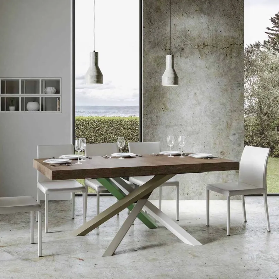 Tavolo Cucina Allungabile Fino a 440 cm in Legno e Ferro Made in Italy - Lennon Viadurini