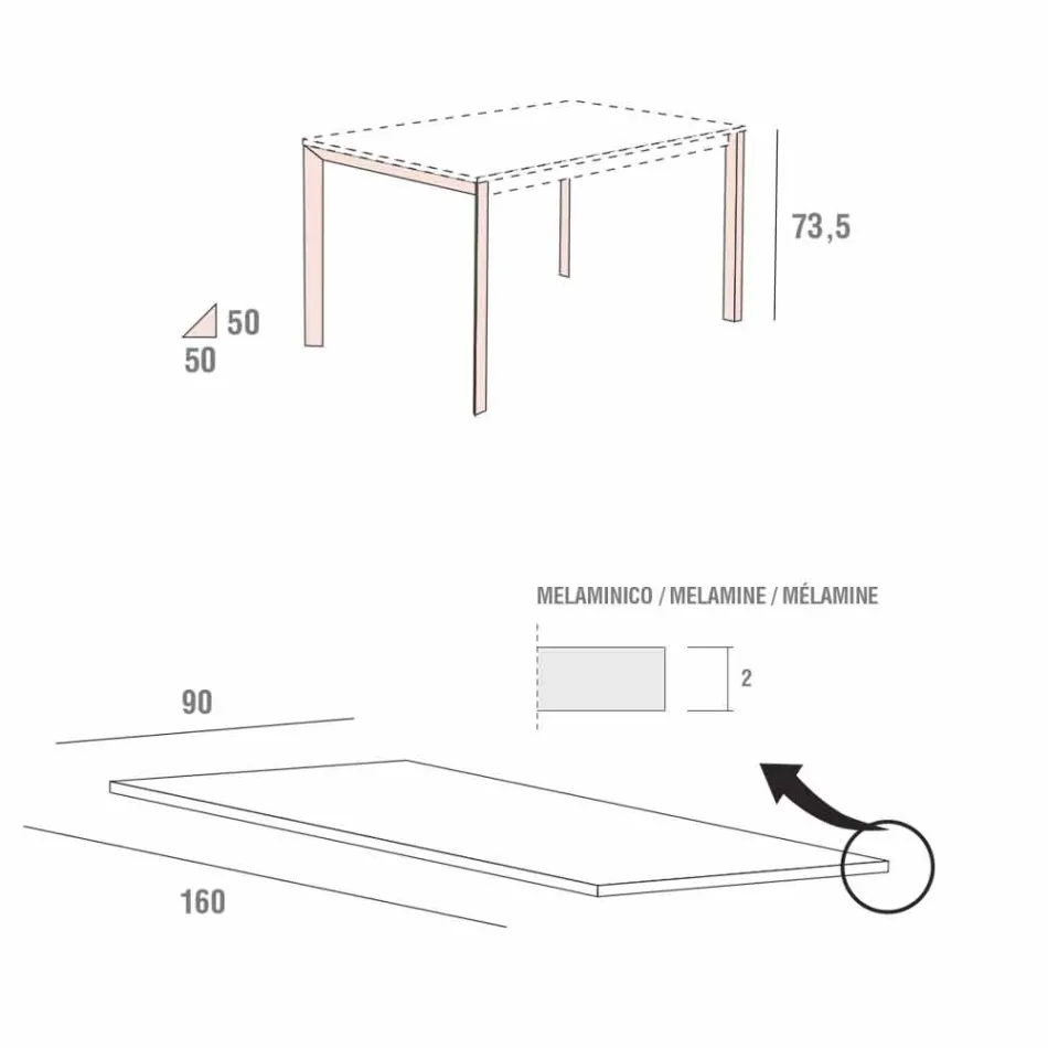 Tavolo Cucina con Piano in Melaminico e Base in Metallo Made in Italy - Spilla Viadurini