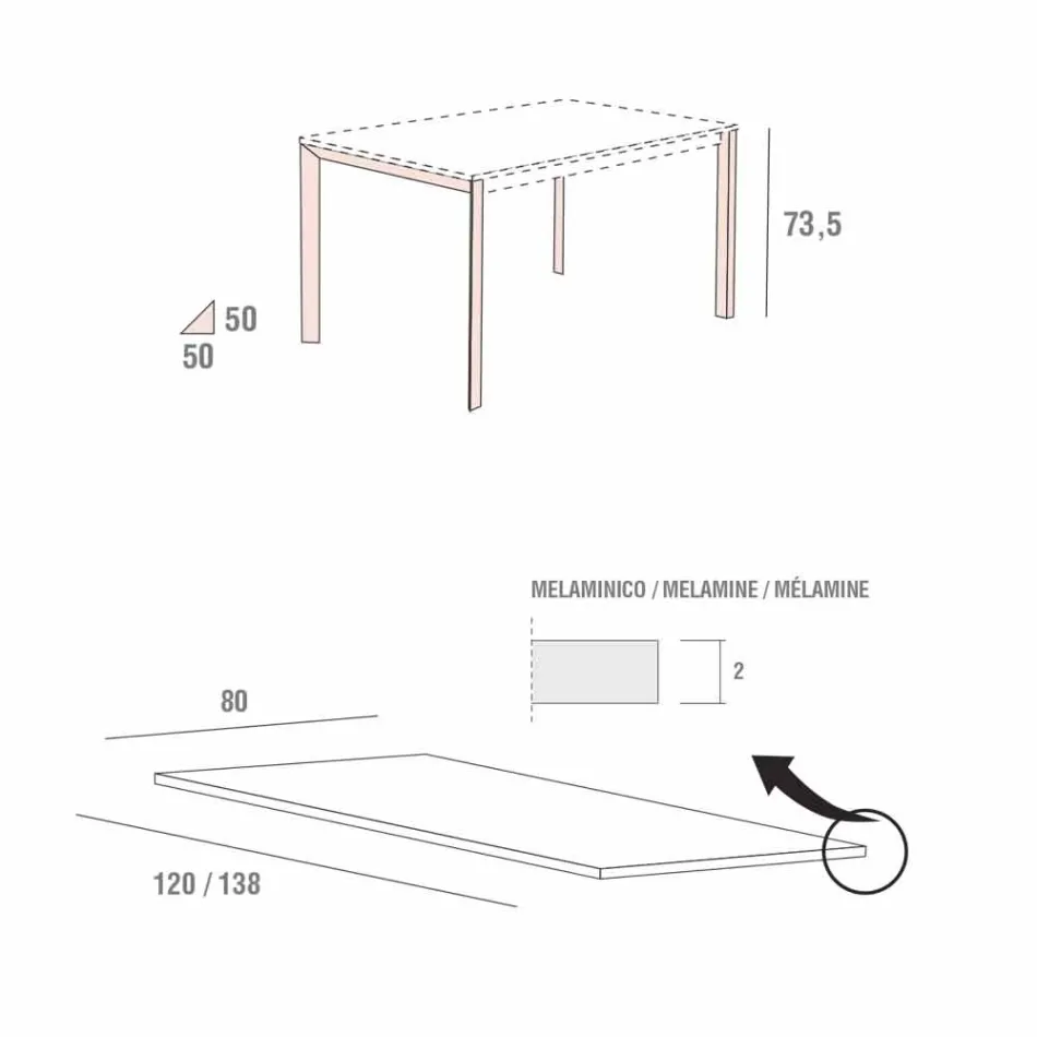 Tavolo Cucina con Piano in Melaminico e Base in Metallo Made in Italy - Spilla Viadurini