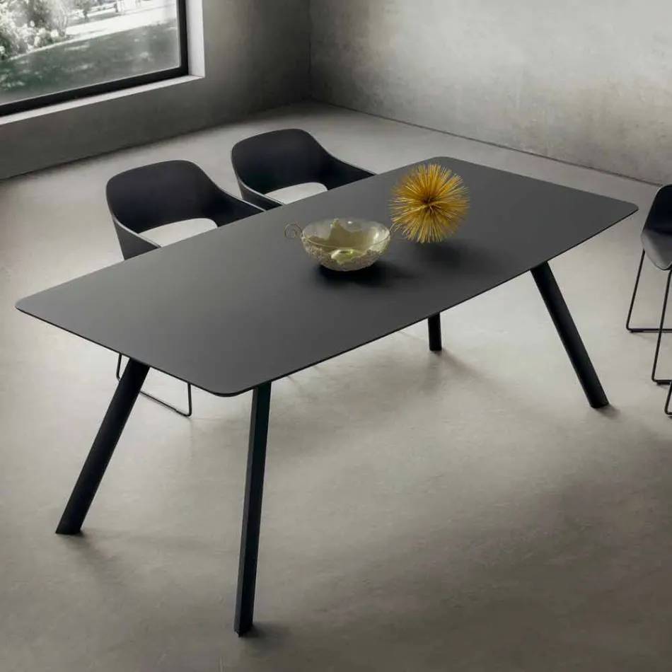 Tavolo Cucina in Fenix Stratificato e Alluminio Nero Made in Italy - Lingotto Viadurini