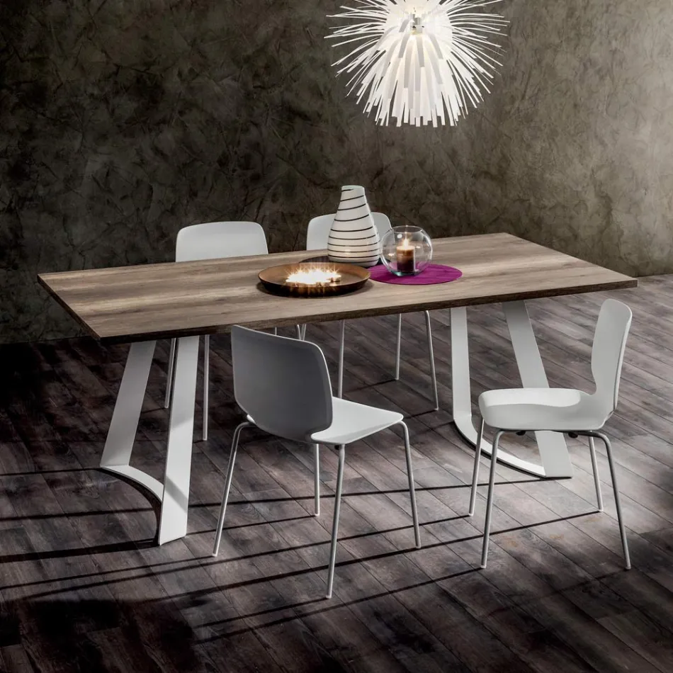Tavolo Cucina in Hpl con Basamento in Metallo Made in Italy Pregiato - Pinocchio Viadurini