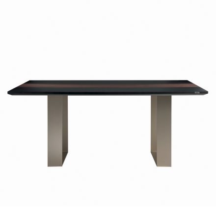 Tavolo Cucina in Mdf con Inserto in Legno Massello Made in Italy - Tusco Viadurini