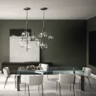 Tavolo Cucina in Vetro Extrachiaro con Gambe in Legno Made in Italy - Super Viadurini