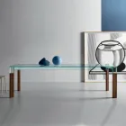 Tavolo Cucina in Vetro Extrachiaro con Gambe in Legno Made in Italy - Super Viadurini