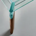 Tavolo Cucina in Vetro Extrachiaro con Gambe in Legno Made in Italy - Super Viadurini