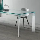 Tavolo Cucina in Vetro Extrachiaro con Gambe in Legno Made in Italy - Super Viadurini