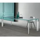 Tavolo Cucina in Vetro Extrachiaro con Gambe in Legno Made in Italy - Super Viadurini