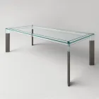 Tavolo Cucina in Vetro Extrachiaro con Gambe in Legno Made in Italy - Super Viadurini