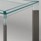 Tavolo Cucina in Vetro Extrachiaro con Gambe in Legno Made in Italy - Super Viadurini
