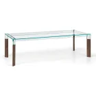 Tavolo Cucina in Vetro Extrachiaro con Gambe in Legno Made in Italy - Super Viadurini