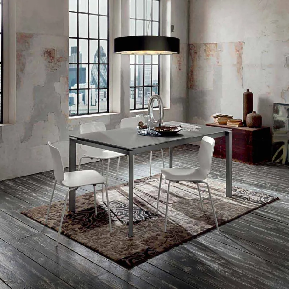 Tavolo Cucina in Vetro Opaco con Struttura in Metallo Made in Italy - Spilla Viadurini