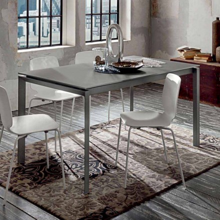 Tavolo Cucina in Vetro Opaco con Struttura in Metallo Made in Italy - Spilla Viadurini