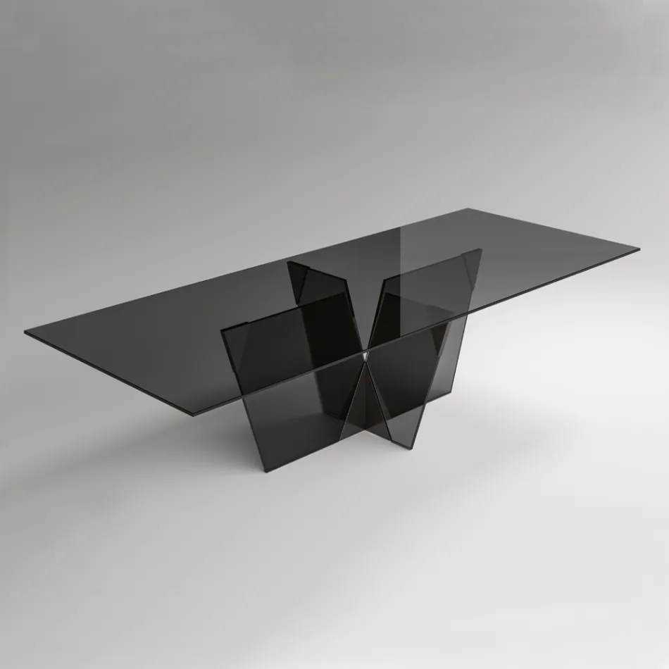 Tavolo Cucina Rettangolare con Piano e Base in Vetro Made in Italy - Tiseo Viadurini