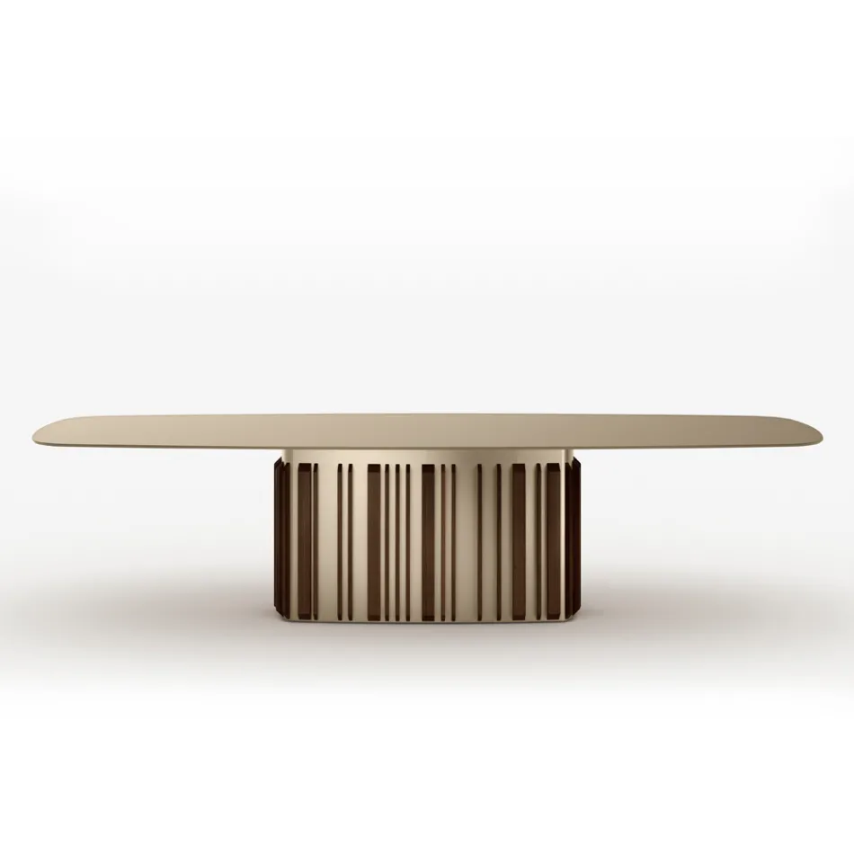 Tavolo da 300 cm in Vetro con Base in Metallo di Design Made in Italy - Lunaria Viadurini