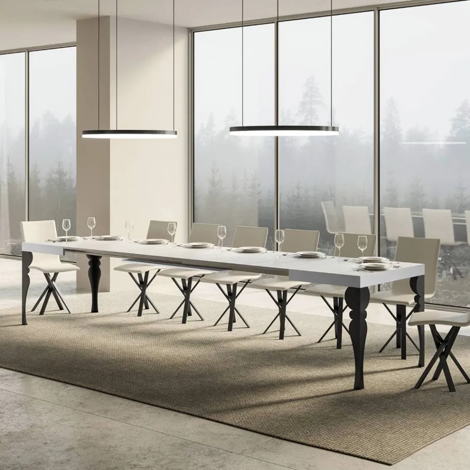 Tavolo da Cucina Allungabile in Legno e Ferro Antracite Made in Italy – Sassone Viadurini