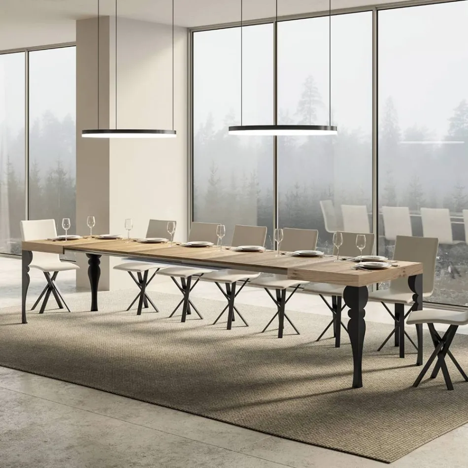 Tavolo da Cucina Allungabile in Legno e Ferro Antracite Made in Italy – Sassone Viadurini