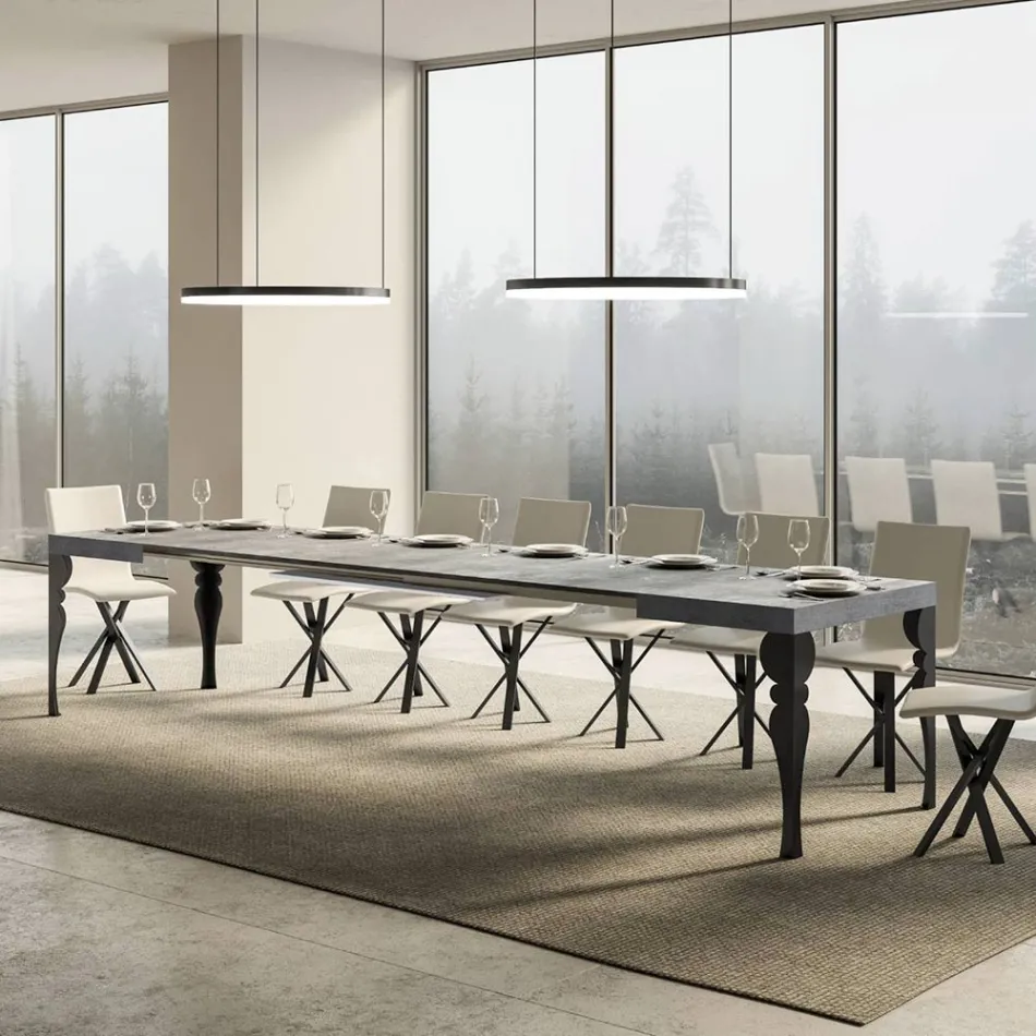 Tavolo da Cucina Allungabile in Legno e Ferro Antracite Made in Italy – Sassone Viadurini