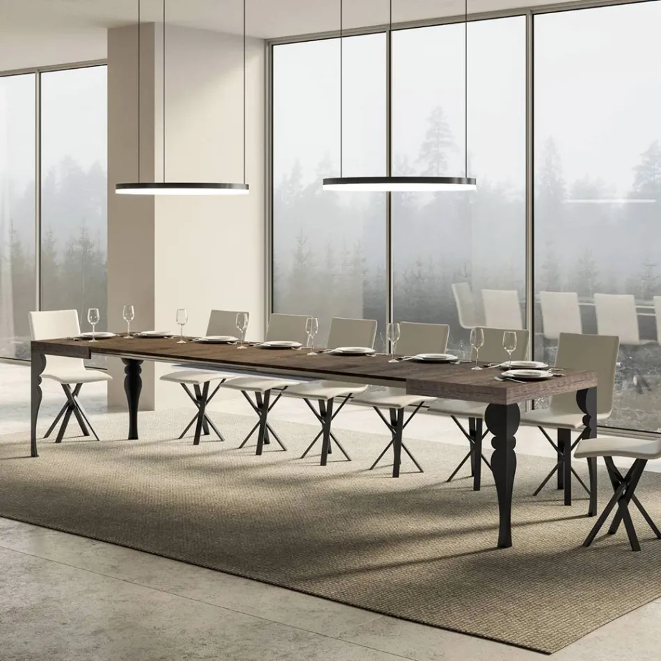 Tavolo da Cucina Allungabile in Legno e Ferro Antracite Made in Italy – Sassone Viadurini