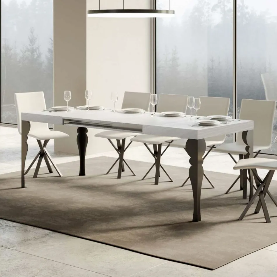 Tavolo da Cucina Allungabile in Legno e Ferro Antracite Made in Italy – Sassone Viadurini