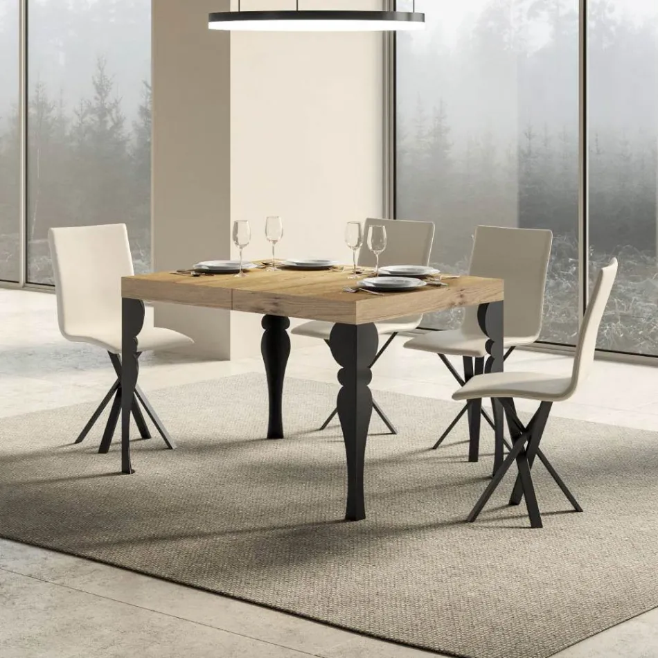 Tavolo da Cucina Allungabile in Legno e Ferro Antracite Made in Italy – Sassone Viadurini