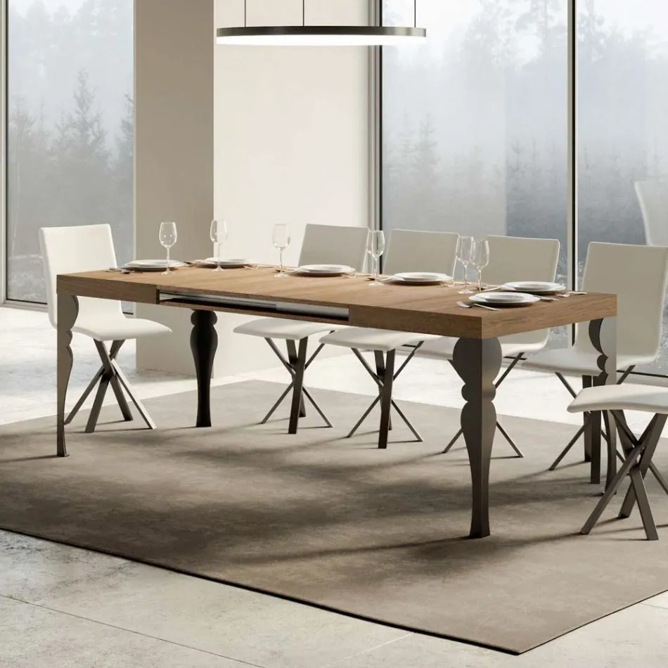 Tavolo da Cucina Allungabile in Legno e Ferro Antracite Made in Italy – Sassone Viadurini