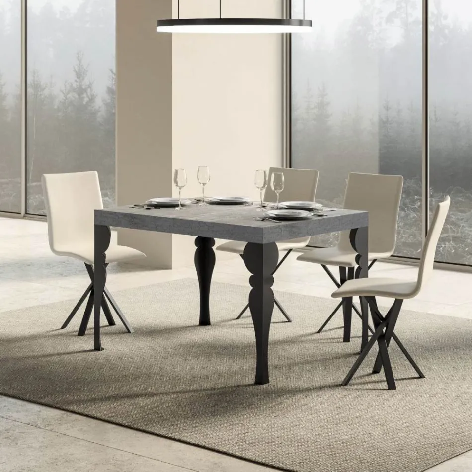 Tavolo da Cucina Allungabile in Legno e Ferro Antracite Made in Italy – Sassone Viadurini