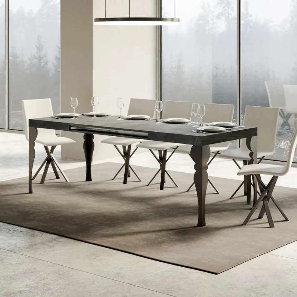 Tavolo da Cucina Allungabile in Legno e Ferro Antracite Made in Italy – Sassone Viadurini