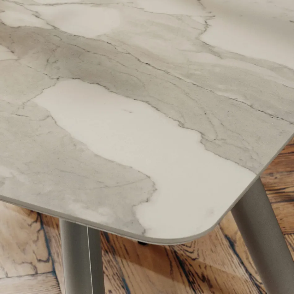 Tavolo da Cucina con Piano in Laminam Made in Italy, di Alta Qualità - Lingotto Viadurini