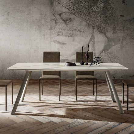 Tavolo da Cucina con Piano in Laminam Made in Italy, di Alta Qualità - Lingotto Viadurini